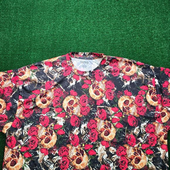 Black Canyon Outfitter Tshirt Mens Large/XL Red Skull Rose Grunge AOP - Picture 2 of 6